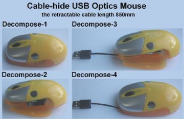 Unilateral Retractable Cable-Hide Usb Optics Mouse